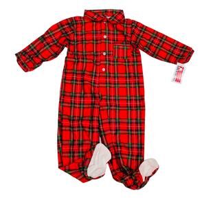 NWT Tom & Jerry 24M Red Plaid Footie Pjs
